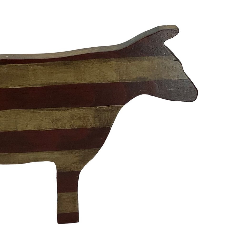 Vintage Farm Folk Art Cow Flag Independence Memorial Wood Wall Decor‎ 11"x6.5" - Picture 3 of 7
